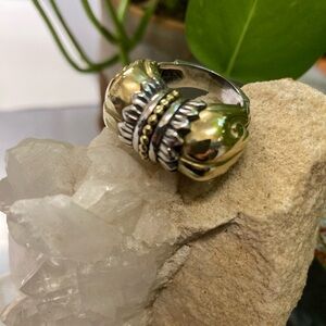 Vintage Lagos Caviar Sterling Silver and 18K Gold Ring